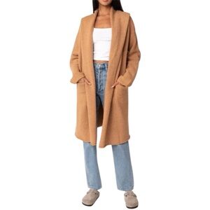 LOVESTITCH Lennox Open Duster Hooded Coatigan Sweater Golden Beige One Size O/S